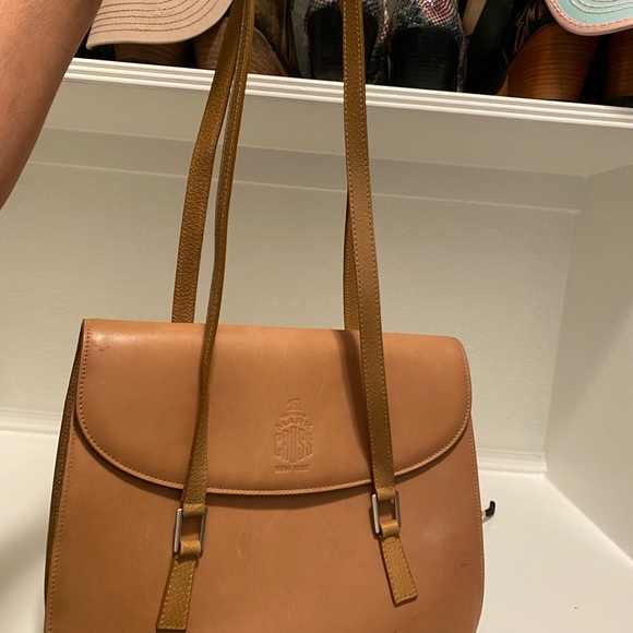 LEATHER MARK CROSS SHOULDER BAG CAMEL NUDE HANDBAG - Picture 2 of 15